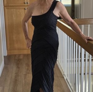 Snap One-Shoulder Black Dress